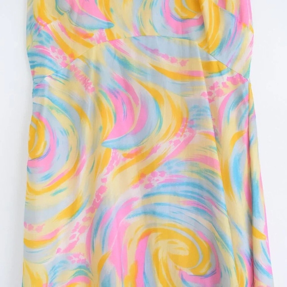 Yellow Teal Pink Tie Dye Sleeveless  Sunset Rainbow Cloud Flowy Maxi Dress M - Picture 8 of 13